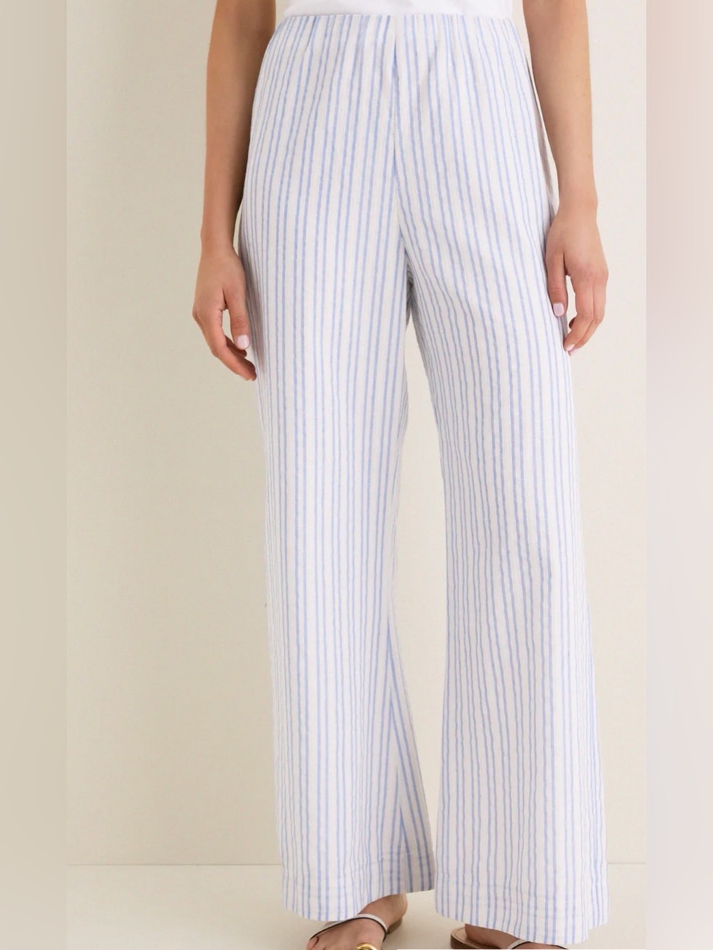 Tuckernuck Striped Wide-Leg Pants in White and Light Blue